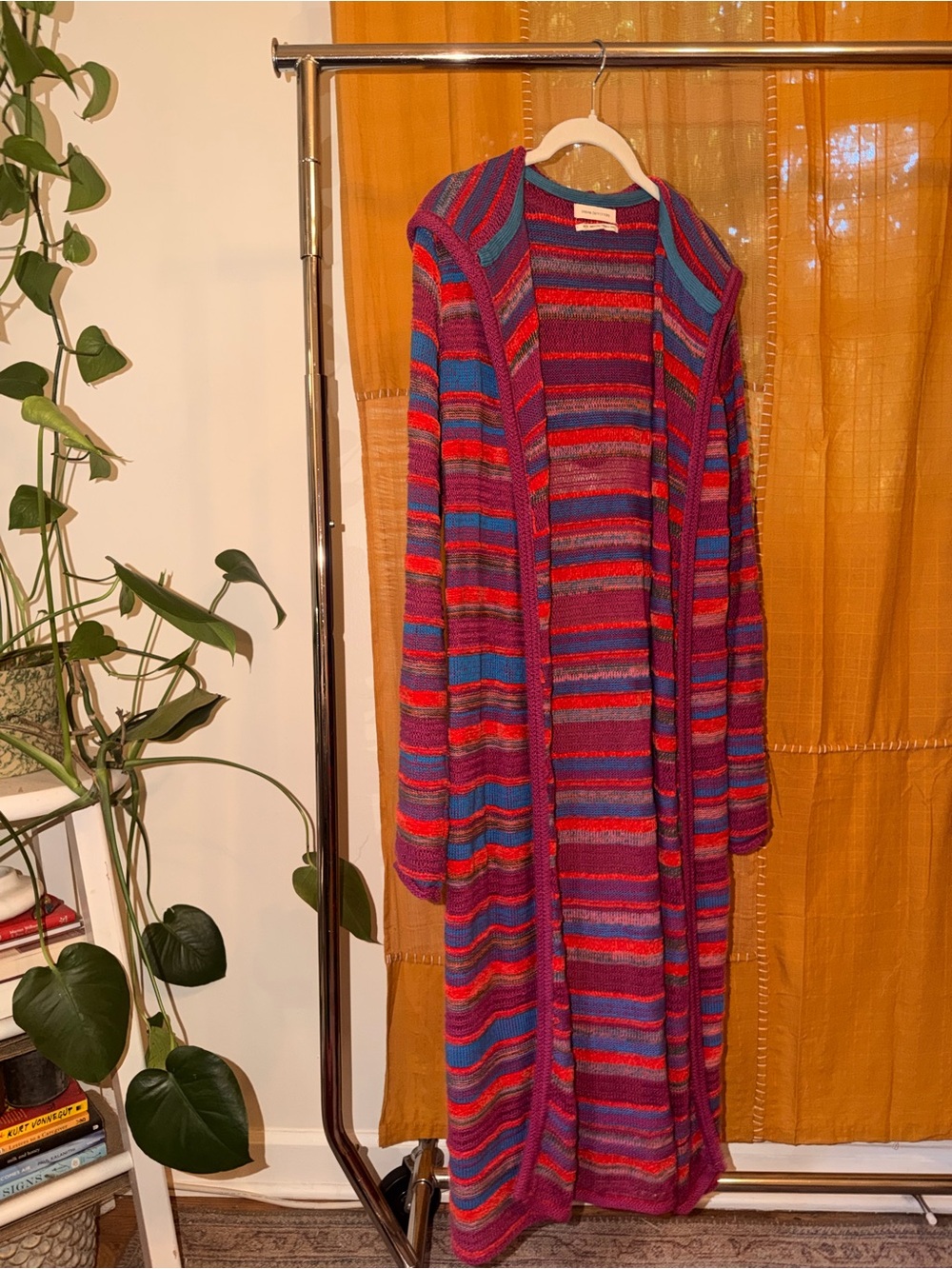 Urban Outfitters Fuchsia Multi Striped Hooded Long Cardigan